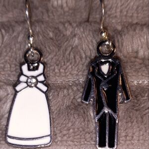 Handcrafted Bride and Groom Earrings Black White Wedding ,Engagement